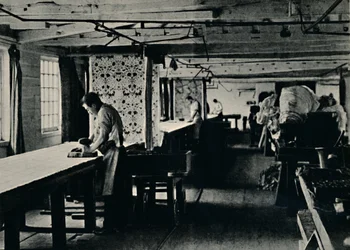 Bomullstryck på Merton Abbey Works, c1884.
