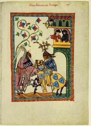 Greve Friedrich II von Leiningen från Codex Manesse, mellan 1305 och 1340