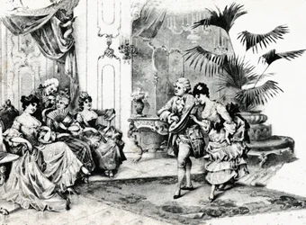 Hovdans i rokokosträkt. omkring 1900