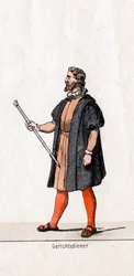 Court usher kostymdesign för Shakespeares pjäs, Henry VIII, 1800-talet