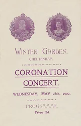 Omslag till programmet för en kröningskonsert i Winter Garden, Cheltenham, 1902.