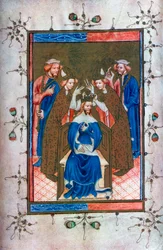 Kröning av en kung, ur Liber Regalis, Westminster Abbey, 1300-talet, 1937