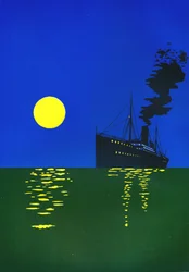 Kryssningsfartyg till sjöss med sol, 1909.