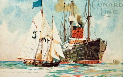 Cunard Line - Picking Up the New York Pilot, c1904.