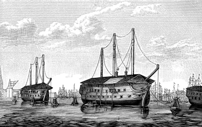 Danska fängelseskepp Dronning Maria och Waldemar, Köpenhamn, 1848-1849.