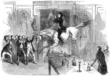 Vågat språng i matsalen på White Hart Hotel, Aylesbury, Buckinghamshire, 1800-talet