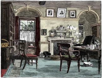 Darwins studerar vid Down House, hans hem nära Beckenham, Kent, 1883