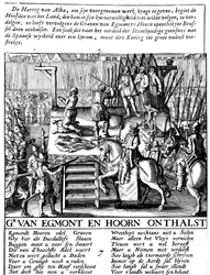Halshuggning av greve Egmont och Hoorn i Bryssel under spanskt tyranni i Nederländerna, 1568