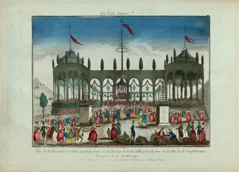 Utsmyckning och illumination av Bastiljen inför Federationsfesten den 14 juli 1790.