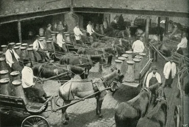 Leveransbilar som lämnar herrarna Freeths och Pococks centrala depå i Vauxhall, 1902