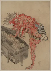 Demon, möjligen Ibaraki, öppnar en låda, tidigt 1800-tal.