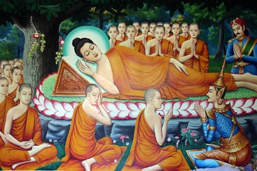 Skildring av Buddhas död och inträde i nirvana. Kambodja
