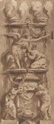 Design för ett gravmonument eller epitafium med sorgefigurer, 1700-talet.