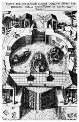 Design för gångjärnsförsedda kanalslussar av Leonardo da Vinci, 1400-talet 1956