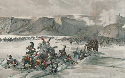 Förstörelse av retirerande ryssar vid Satschan-sjön, 1805, 1896