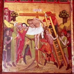 Detalj från nedstigningen från korset. Nordtyska skolan, 1435-1440.