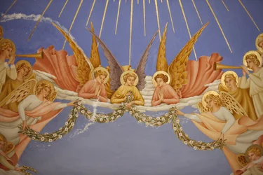 Detalj av en fresk i Visitationskyrkan i Ein Kerem: änglar, Ein Kerem, Israel