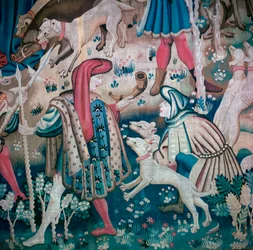 Detalj av björnjakt från Devonshire Hunting Tapestries, 1400-talet