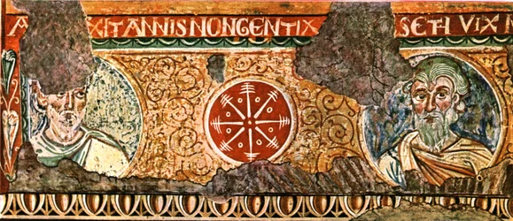 Detalj av frisen från det heliga korsets basilika, Rom, Italien, 1928.