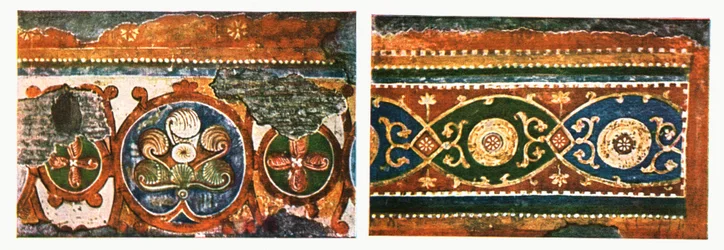 Detalj av frisen från det heliga korsets basilika, Rom, Italien, 1928.