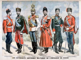 Olika ryska militära uniformer för kejsaren, 1896