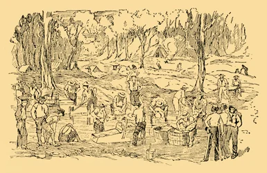 Grävde och tvättade efter guld i Australien 1851, c1930.