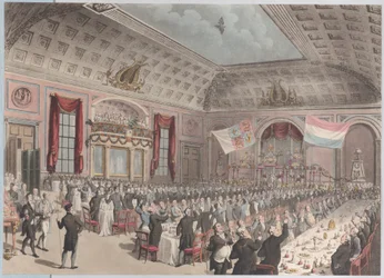 Middag för att fira Hollands frigörelse från Frankrike, City of London Tavern, B..., 1814.