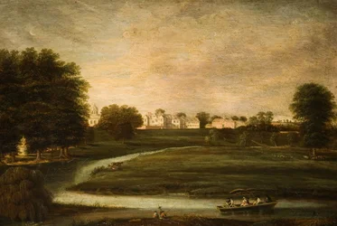 Avlägsen utsikt över Birdingbury Hall, Warwickshire, 1800.