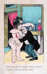 Doktor, är detta för kärlek eller plikt, vintage franskt vykort, c1900