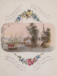 Dubbel spindelvävsvalentin med venetiansk scen, 1830-50.