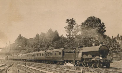 Ner Brighton Express nära South Croydon. Motor 4-4-2, nr 421, c1920.