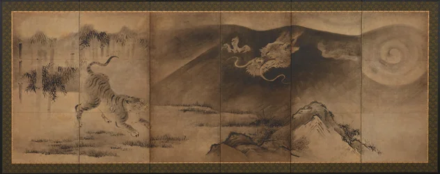 Drake och tiger, Momoyama- eller Edo-period, 1600-talet.
