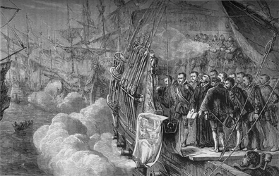 Drakes begravning, januari 1596, c1880