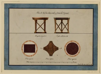 Ritning, design för två små frukostbord, tidigt 1800 -tal