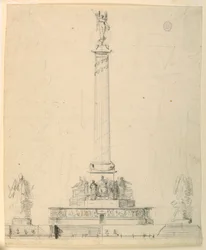 Ritning, höjd av ett segermonument