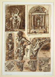 Ritning, Studieblad efter Bolognesiska monument, 1811–14