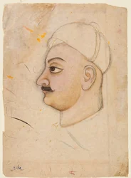 Teckning av ett manshuvud med en ovanlig turban, ca. 1780.