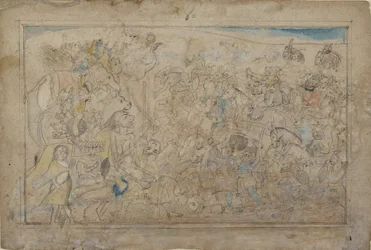 Durga, Kali och fem Matrikas slåss mot Daitya-armén av demonen Shumbha..., Ka. 1780.