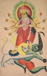 Durga dödar demonen Mahisha, 1800-talet.