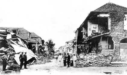 Jordbävningsskador, Duke Street, Kingston, Jamaica, 1907