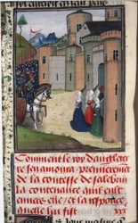 Edward III av England och Catherine Grandison. Miniatyr från Chroniques dAngleterre av Jean de Wav