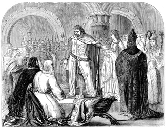 Edward I presenterar sin spädbarn för walesarna, 1284