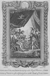 Edvard den svarte prinsen betjänar sin kunglige fånge Johan, kung av Frankrike, omkring 1787