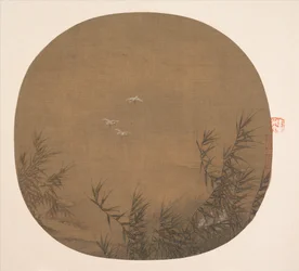 Egrets in Water Reeds, sent 1100-tal.