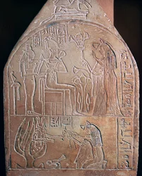 Egyptisk detalj av en sångares begravningsstele i Amons tempel