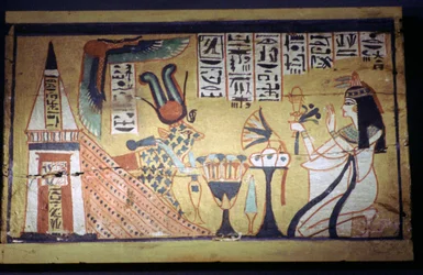 Egyptisk målning på en trä shabti låda