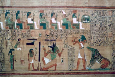 Egyptisk papyrus med en skildring av "hjärtats vägning"