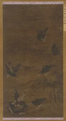 Åtta Mynah-fåglar med bambu och orkidéer, Mingdynastin, 1500-talet.