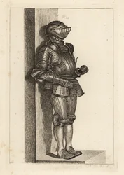 Elegant dräkt med räfflad rustning som kom med Lord Warwick från Tyskland