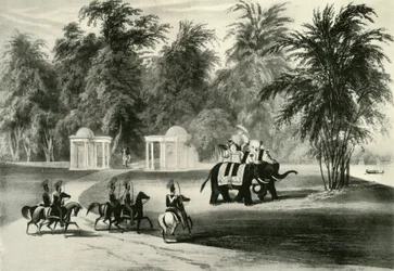 Elefanter och kroppsvakt i Barrackpore Park, 1820, 1925.